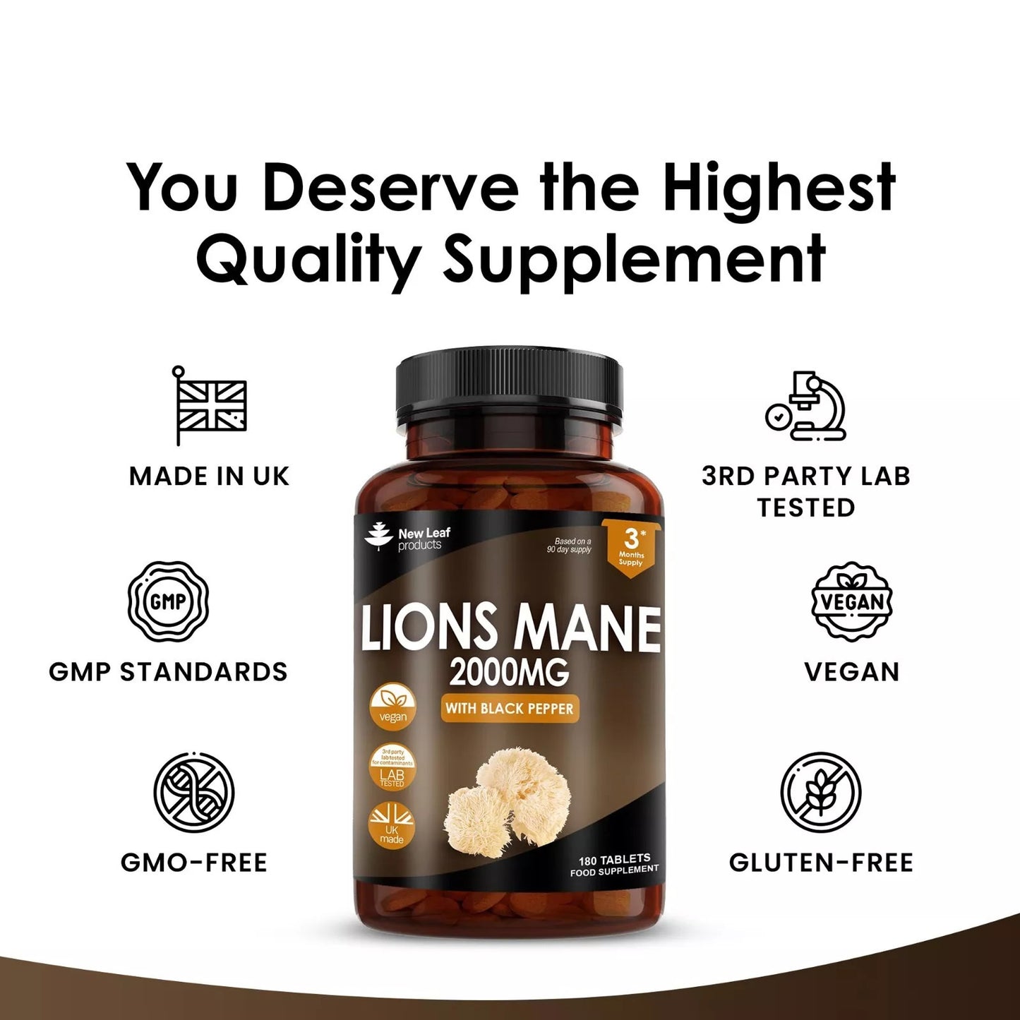 Lions Mane Mushroom 2000mg – 180 High Strength Tablets