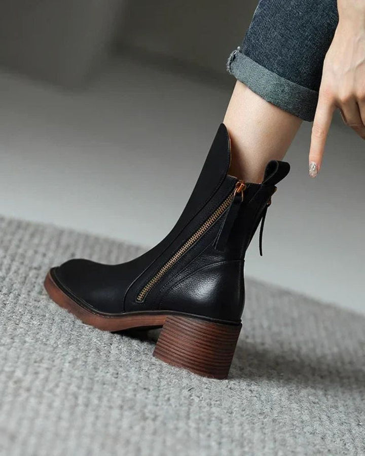 Garciela | Black Leather Ankle Boots
