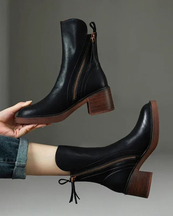 Garciela | Black Leather Ankle Boots