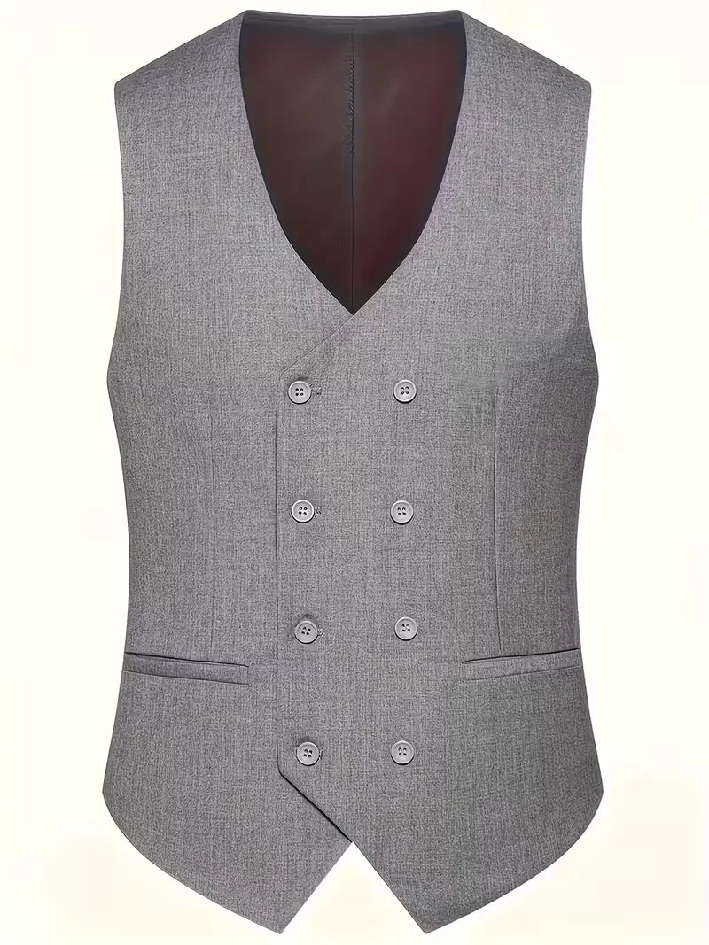 Slim Fit Double-Breasted Three-Piece Suit Set with Waistcoat for Men