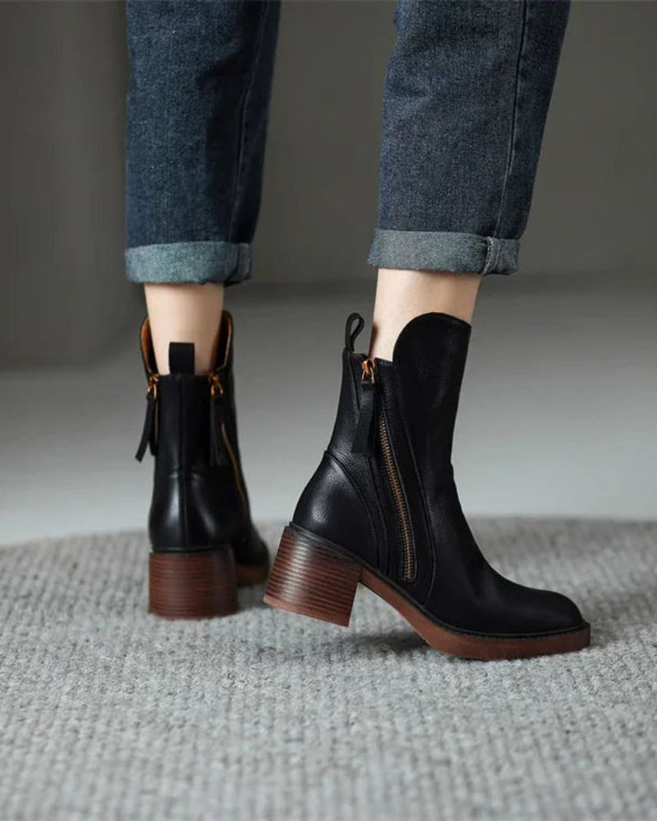 Garciela | Black Leather Ankle Boots