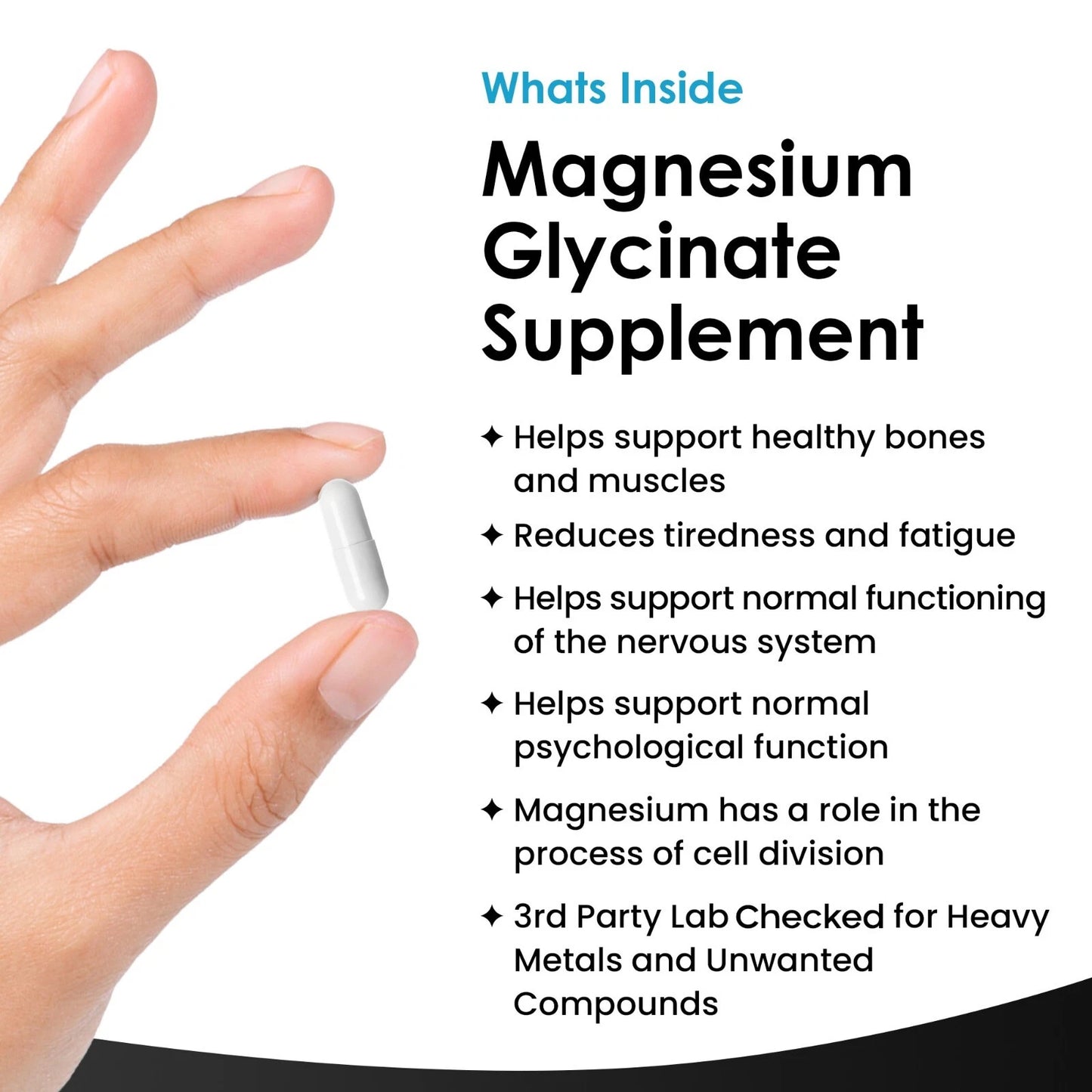 Magnesium Glycinate Capsules High Strength 1040mg Fatigue Bone Health 120 caps