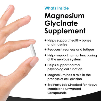 Magnesium Glycinate Capsules High Strength 1040mg Fatigue Bone Health 120 caps