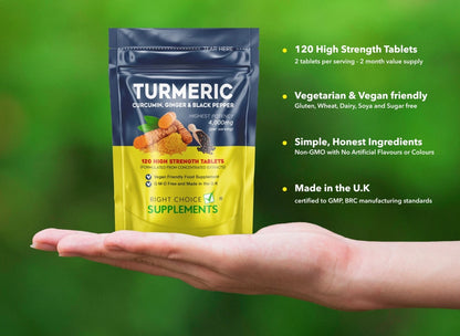 Turmeric Tablets 4000mg + Ginger + Black Pepper | 120 Tablets