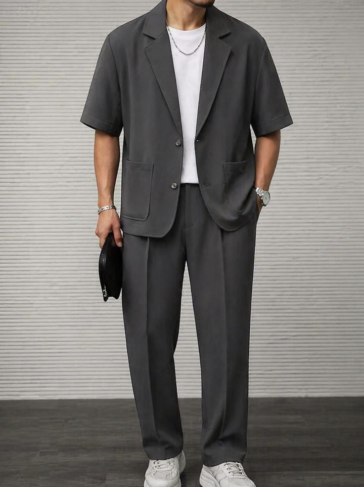 Men’s Short Sleeve Blazer and Trouser Set for Formal and Social Events