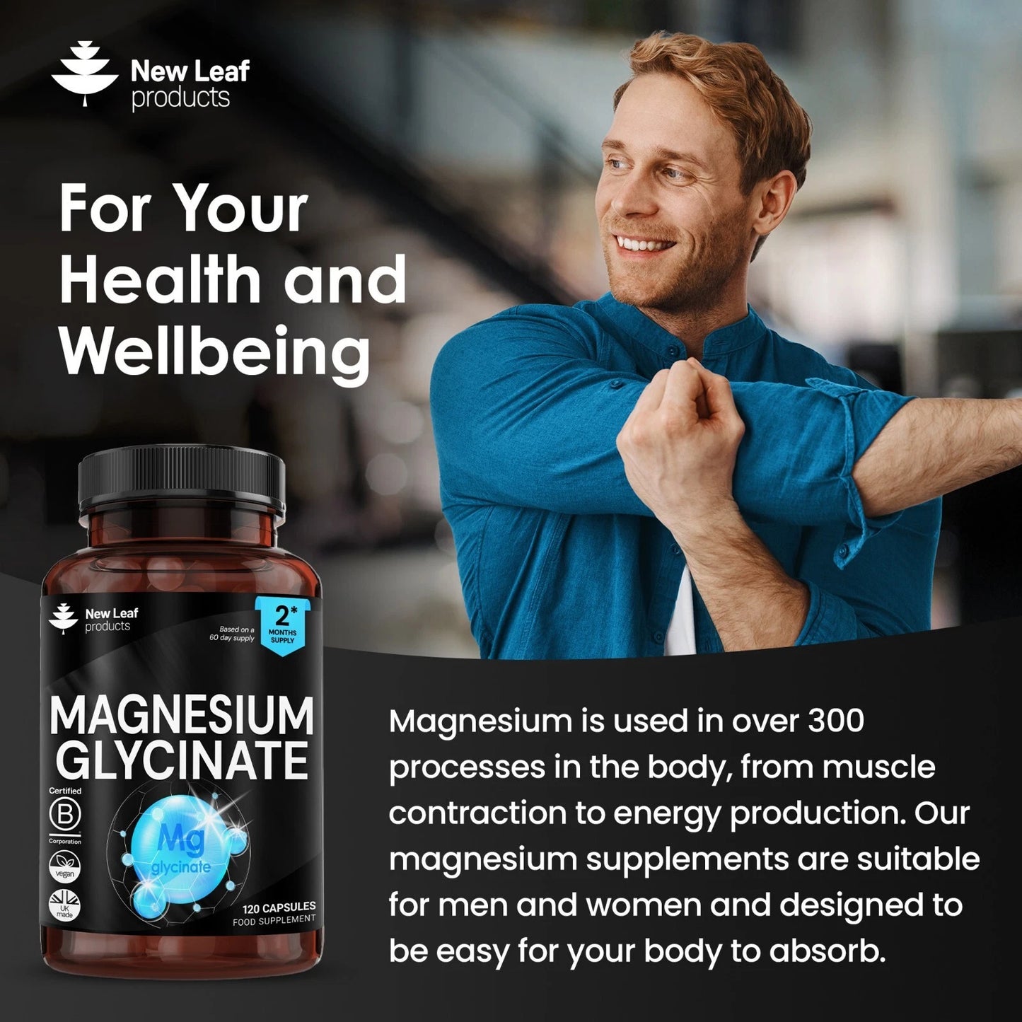 Magnesium Glycinate Capsules High Strength 1040mg Fatigue Bone Health 120 caps