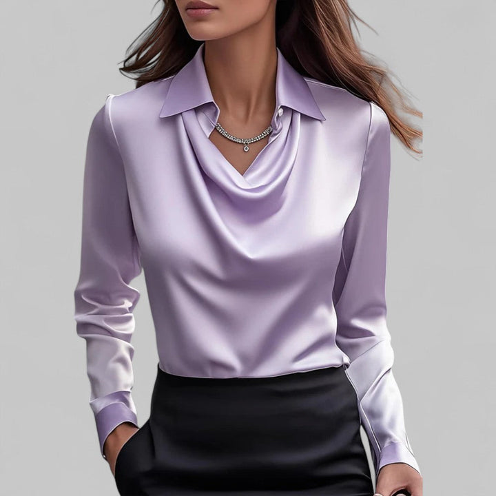 Rose | Women’s Draped Neck Long Sleeve Satin Blouses