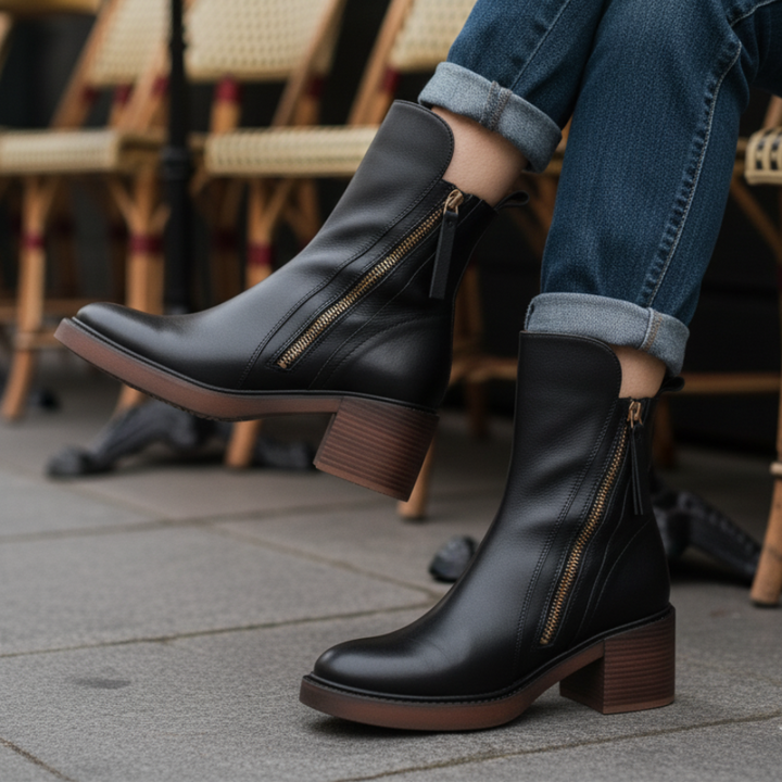 Garciela | Black Leather Ankle Boots