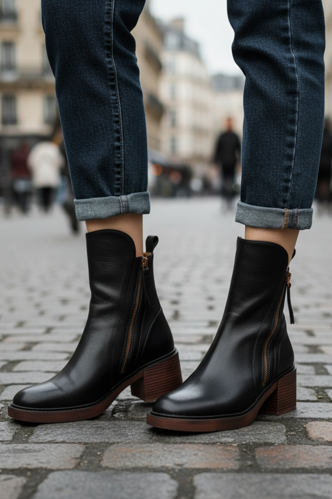 Garciela | Black Leather Ankle Boots