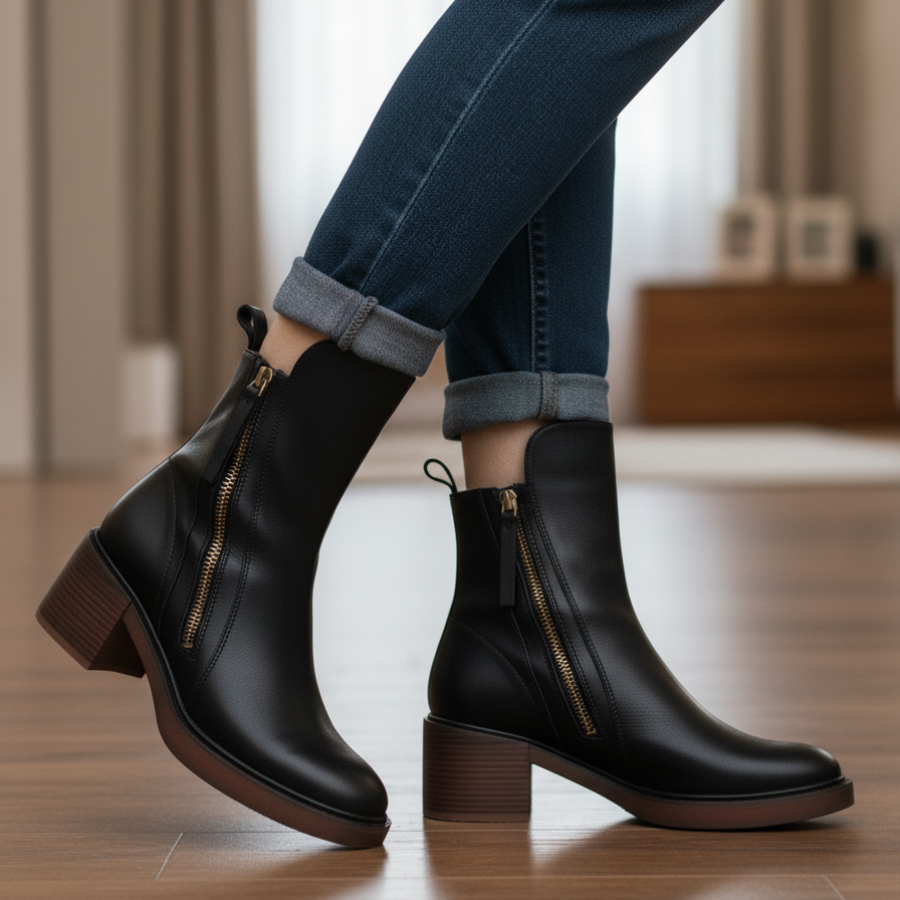 Garciela | Black Leather Ankle Boots
