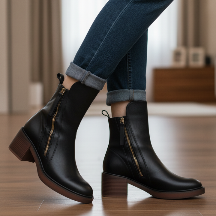 Garciela | Black Leather Ankle Boots