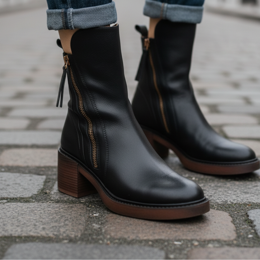 Garciela | Black Leather Ankle Boots