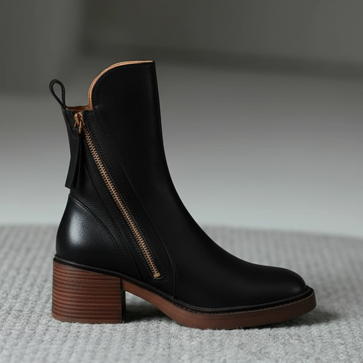 Garciela | Black Leather Ankle Boots