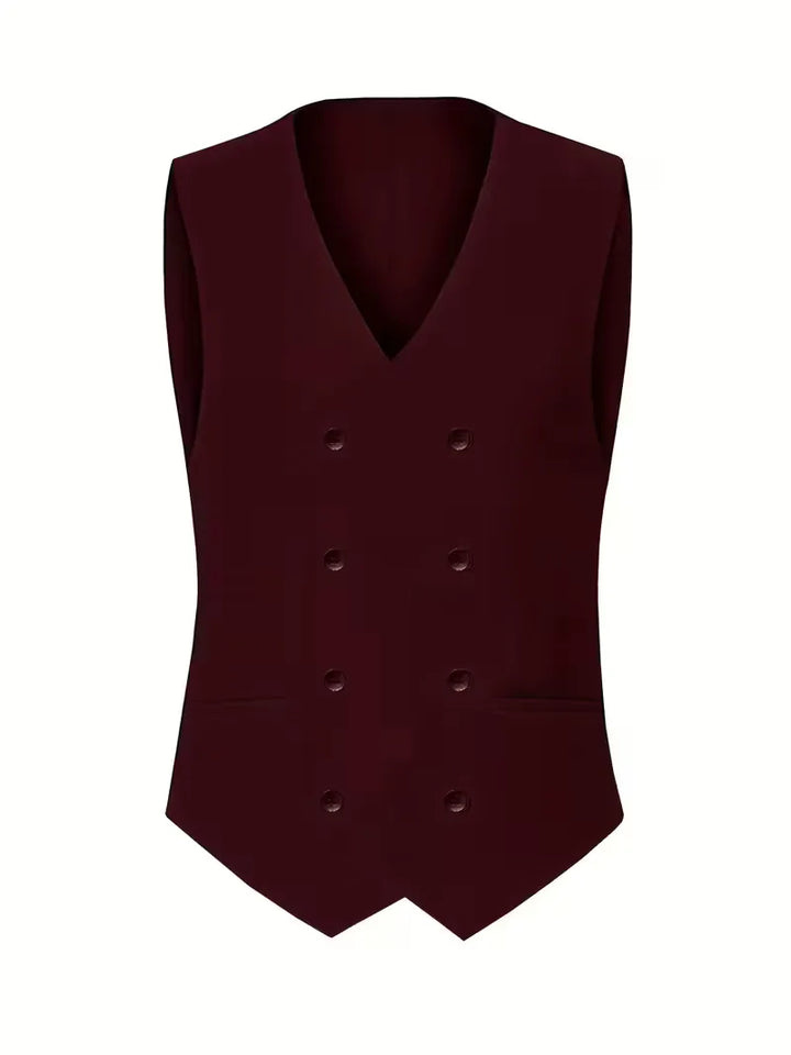 Slim Fit Double-Breasted Three-Piece Suit Set with Waistcoat for Men