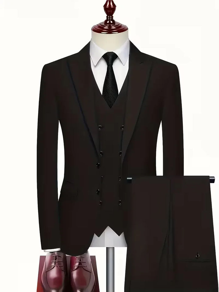 Slim Fit Double-Breasted Three-Piece Suit Set with Waistcoat for Men