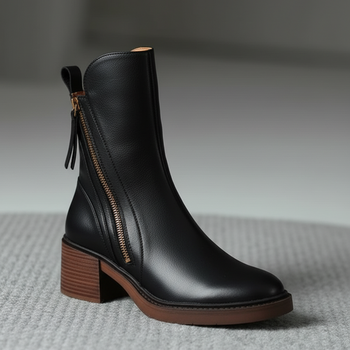 Garciela | Black Leather Ankle Boots