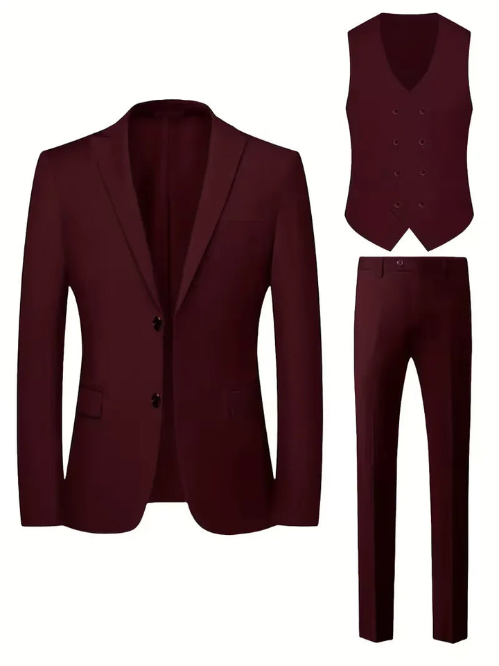 Slim Fit Double-Breasted Three-Piece Suit Set with Waistcoat for Men