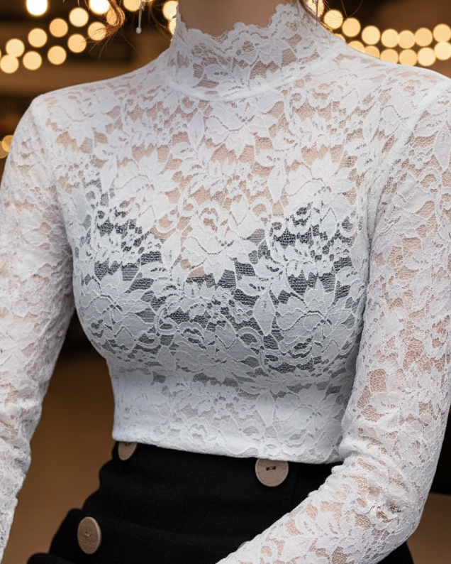 Grace | Women’s Spring Lace High-Neck Blouse
