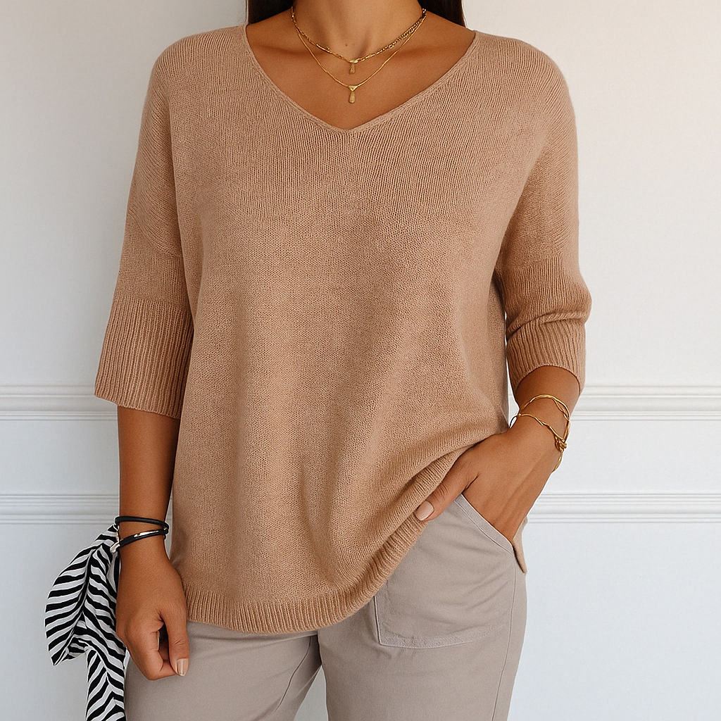Audrey | Women V Neck Short Sleeve Sweater