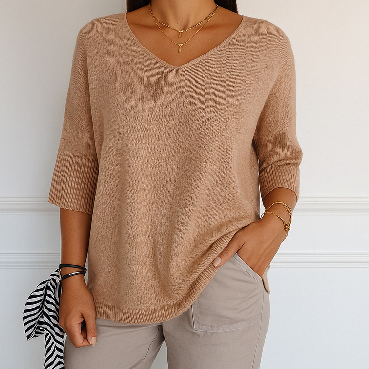 Audrey | Women V Neck Short Sleeve Sweater