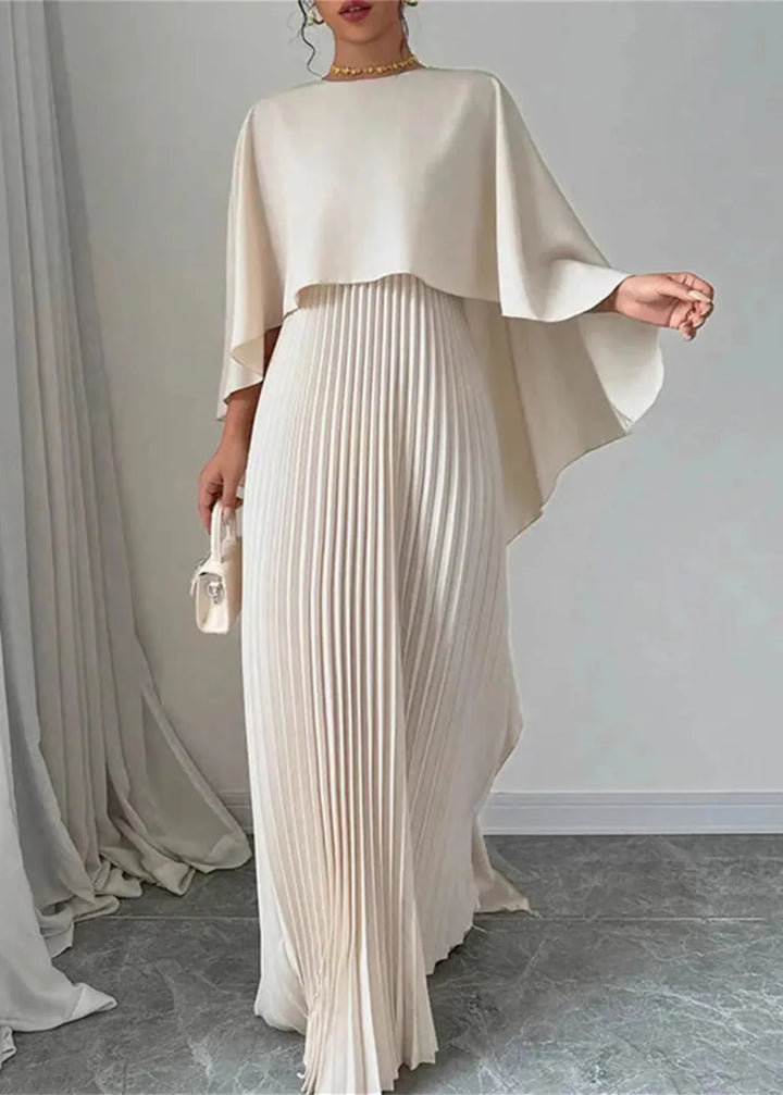 Bonnie | Women’s Wedding Guest Pleated Cape Maxi Dress