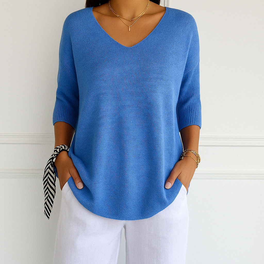 Audrey | Women V Neck Short Sleeve Sweater