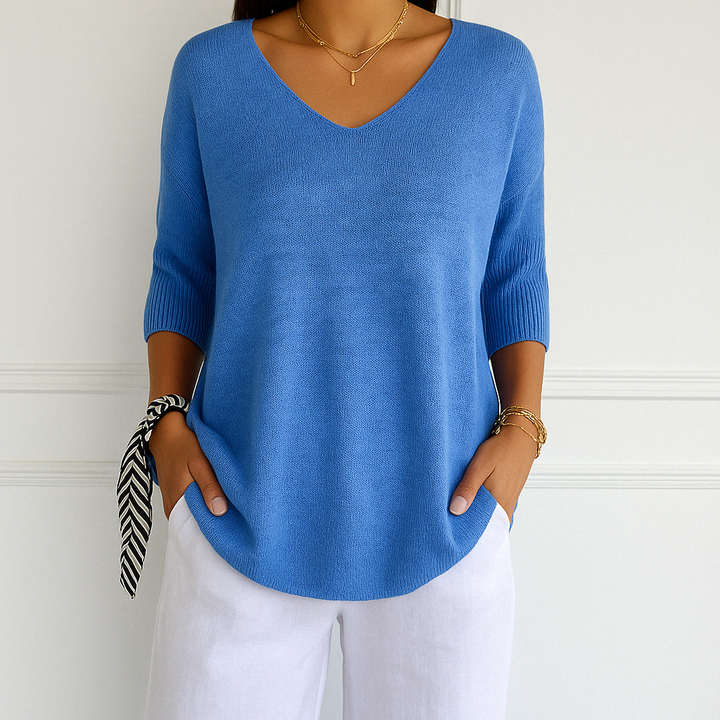 Audrey | Women V Neck Short Sleeve Sweater