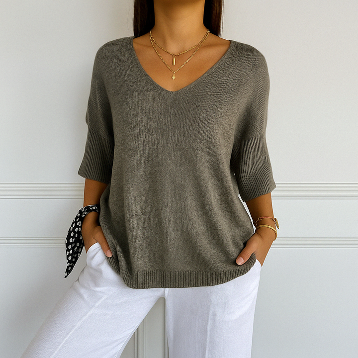Audrey | Women V Neck Short Sleeve Sweater