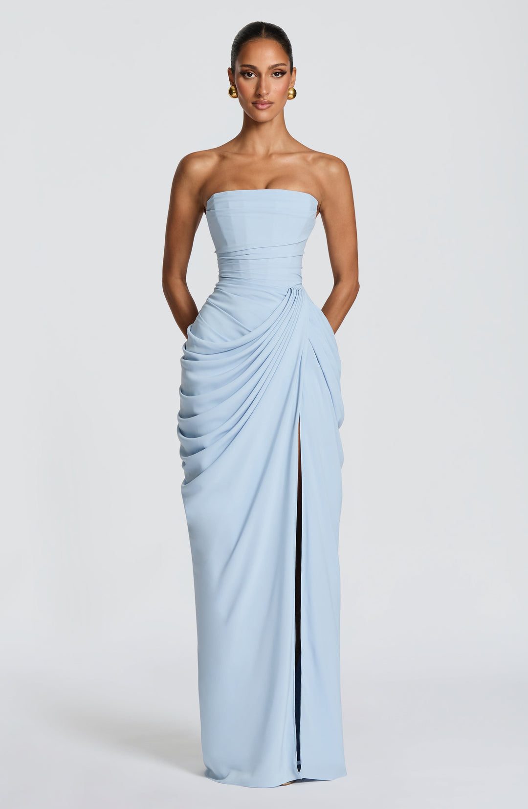 Strapless Maxi Dress with Ruched Waist for Women