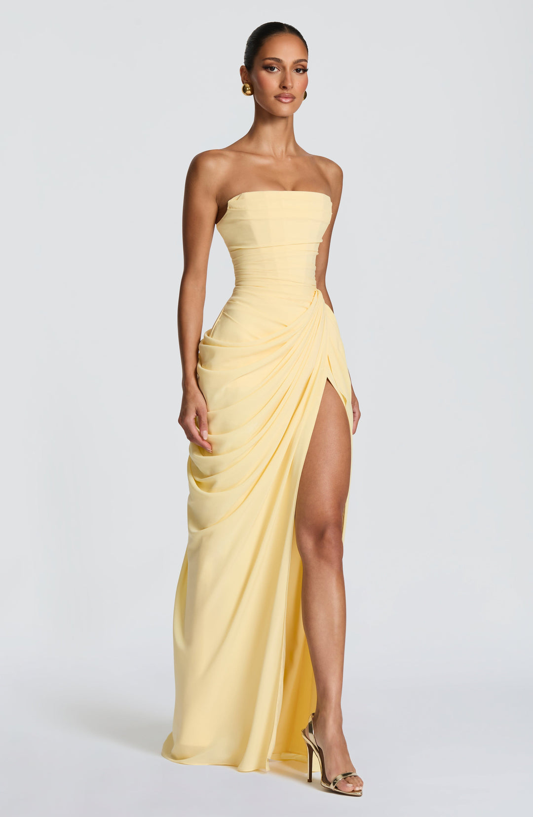 Strapless Maxi Dress with Ruched Waist for Women