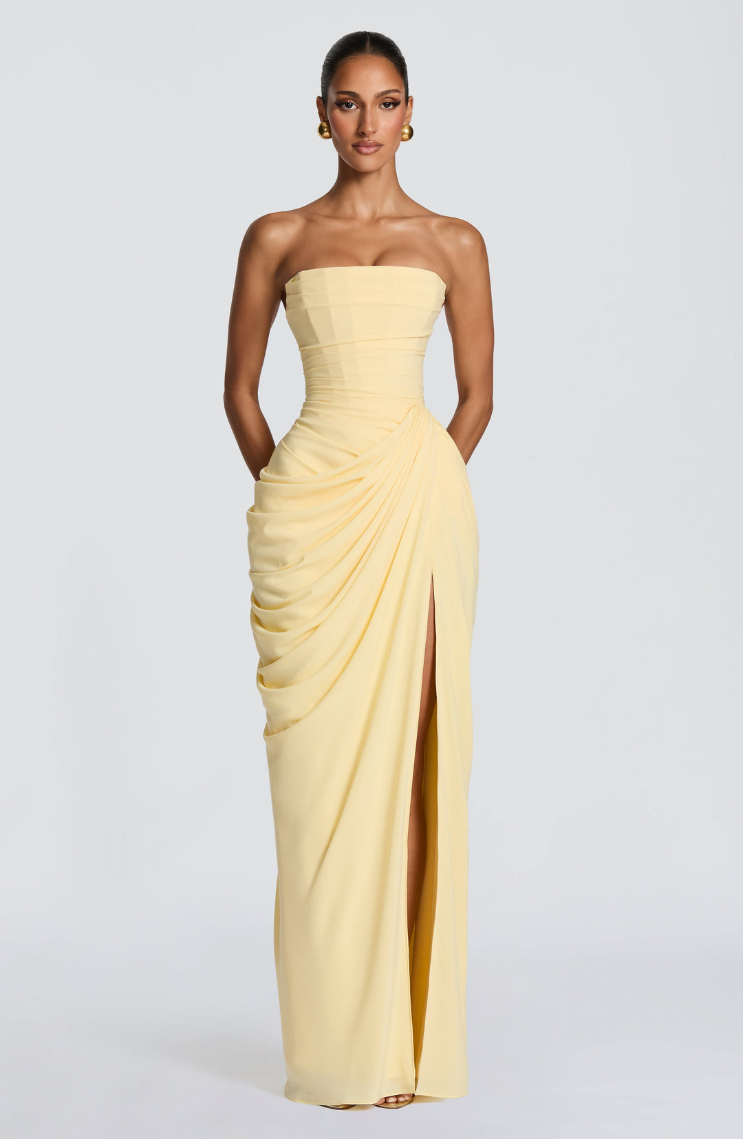 Strapless Maxi Dress with Ruched Waist for Women