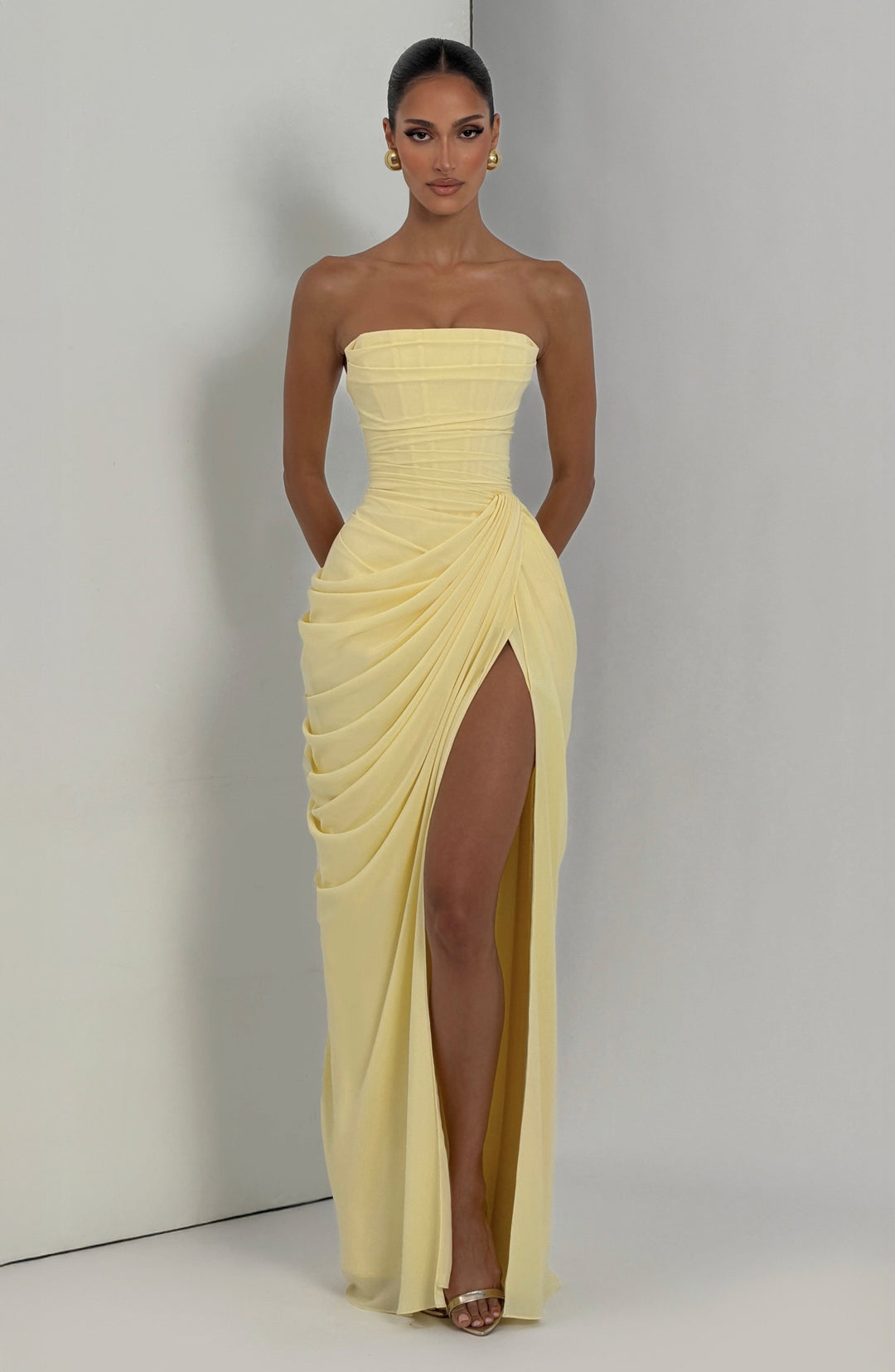 Strapless Maxi Dress with Ruched Waist for Women