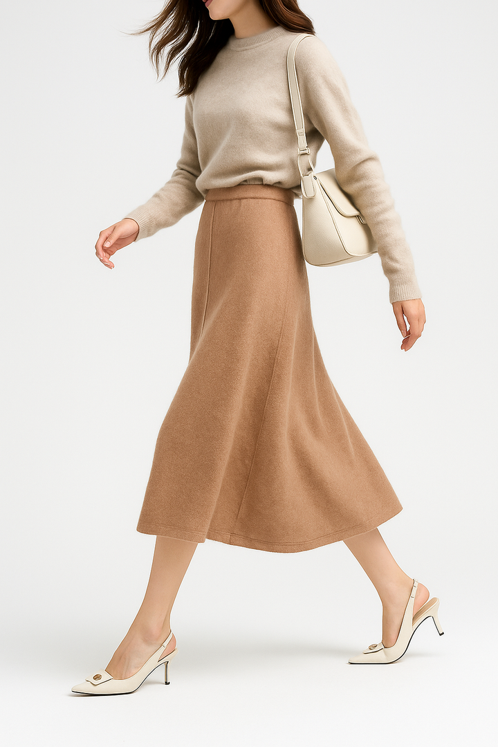 Merino Wool High-Waist Skirt for Women – Flowing Knit Fit for Comfortable Smart & Casual Wear
