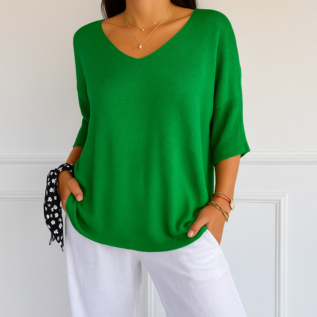 Audrey | Women V Neck Short Sleeve Sweater
