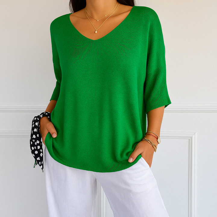 Audrey | Women V Neck Short Sleeve Sweater