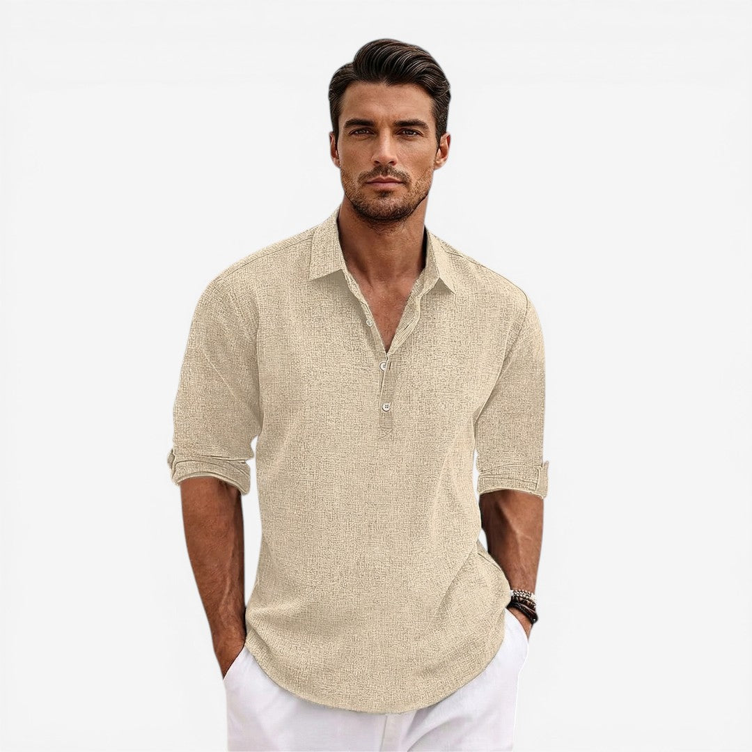 Men’s Long Sleeve Summer Shirt Linen Blend Cool Comfortable