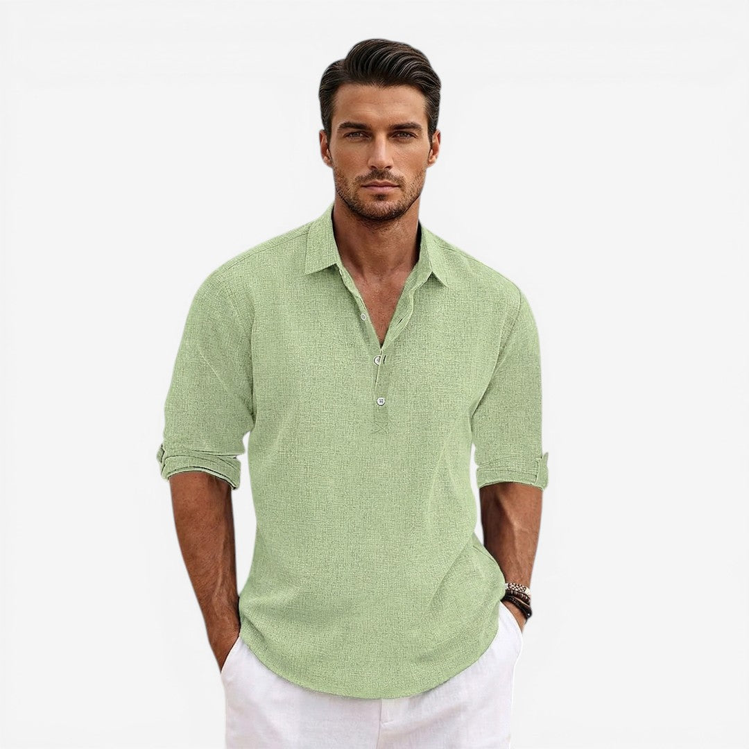 Men’s Long Sleeve Summer Shirt Linen Blend Cool Comfortable