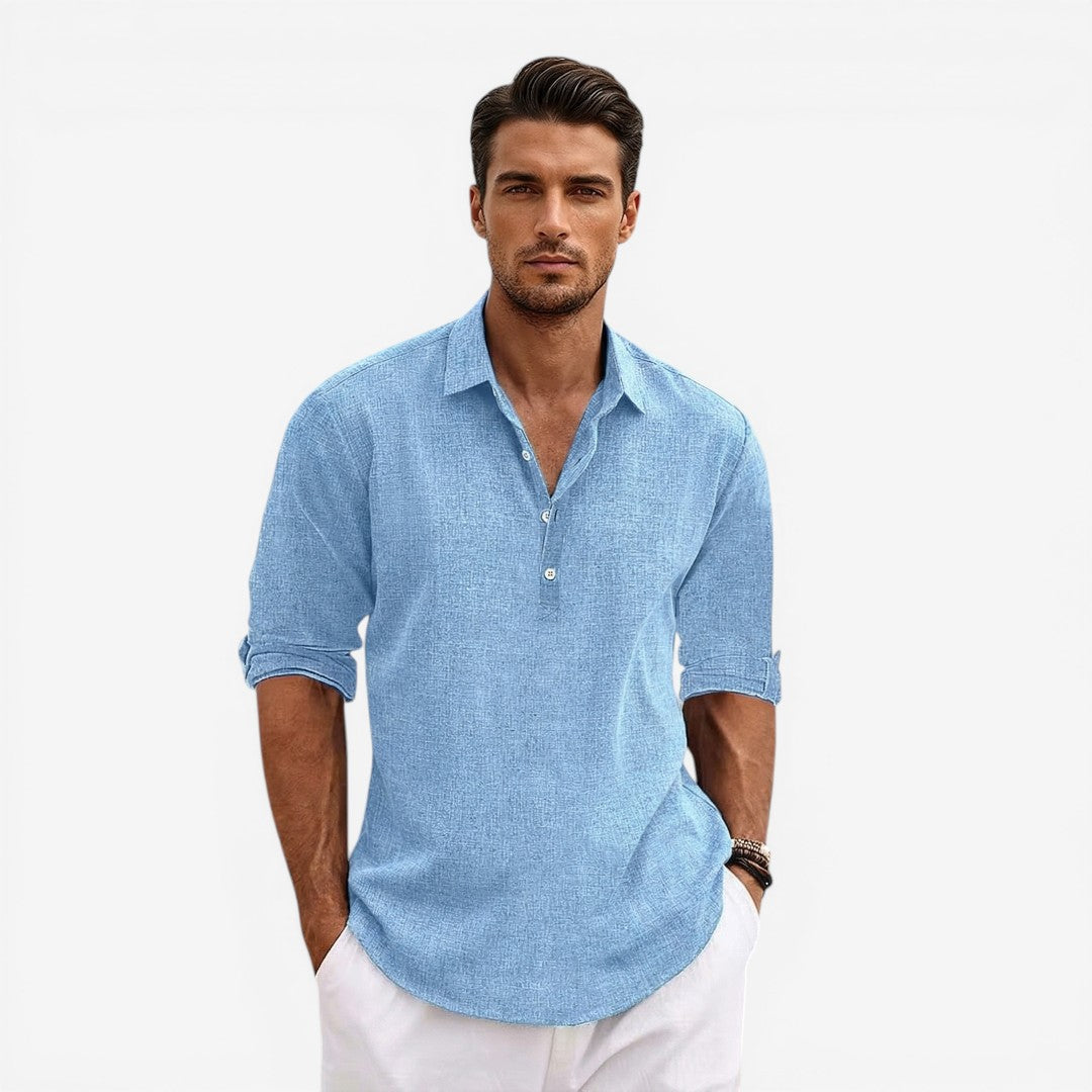 Men’s Long Sleeve Summer Shirt Linen Blend Cool Comfortable