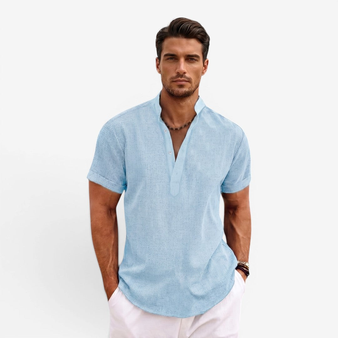 Men’s Short Sleeve Linen Shirt Relaxed Fit Breathable Summer Wear