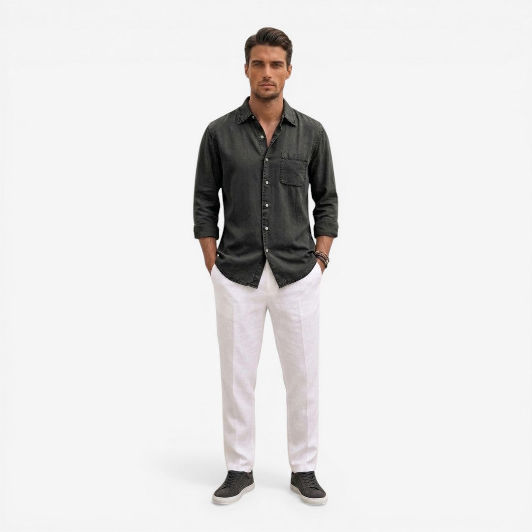 Men’s Casual Denim Shirt Lightweight Long Sleeve Summer Fit