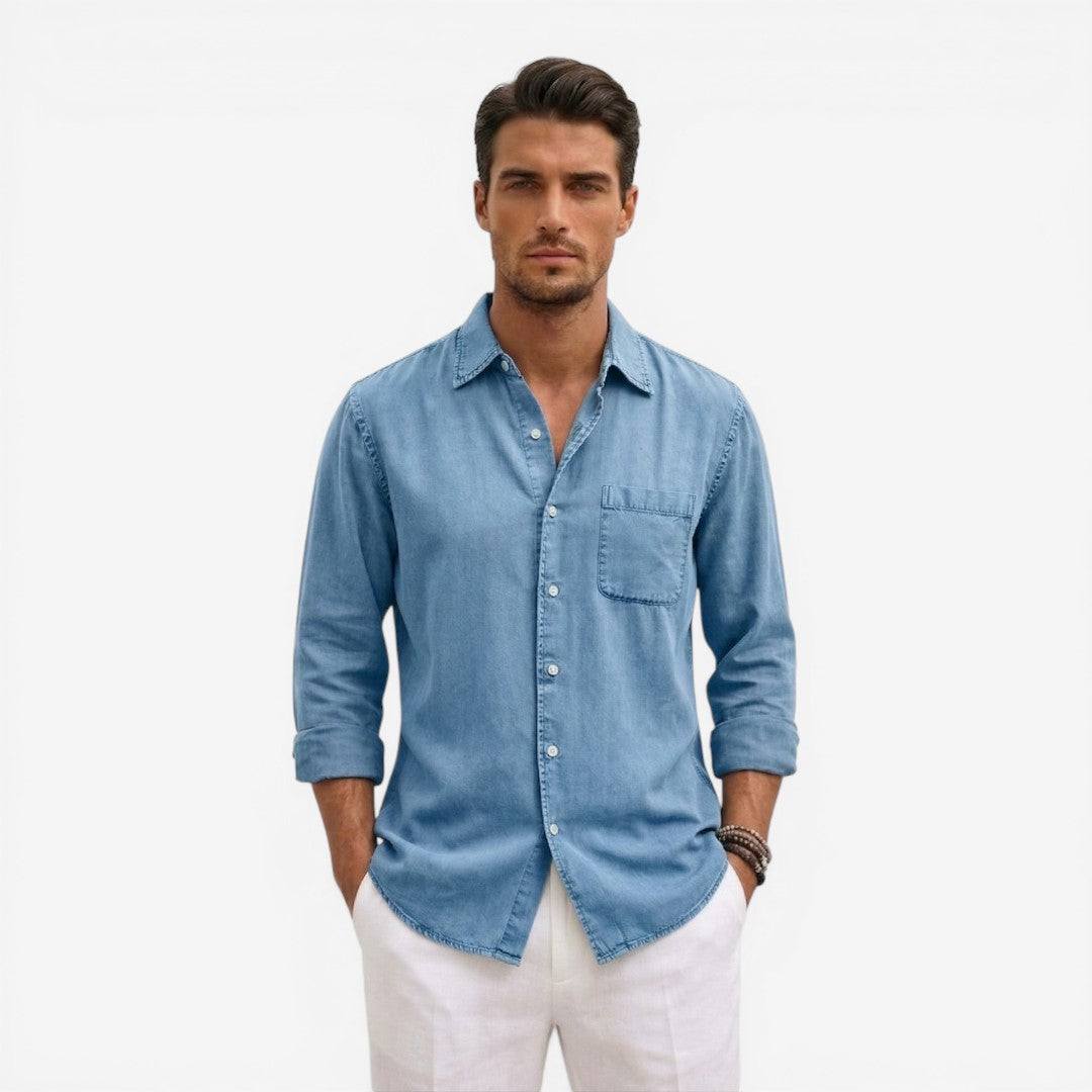 Men’s Casual Denim Shirt Lightweight Long Sleeve Summer Fit