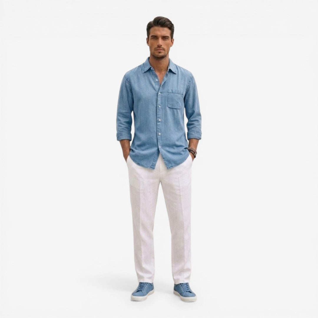Men’s Casual Denim Shirt Lightweight Long Sleeve Summer Fit