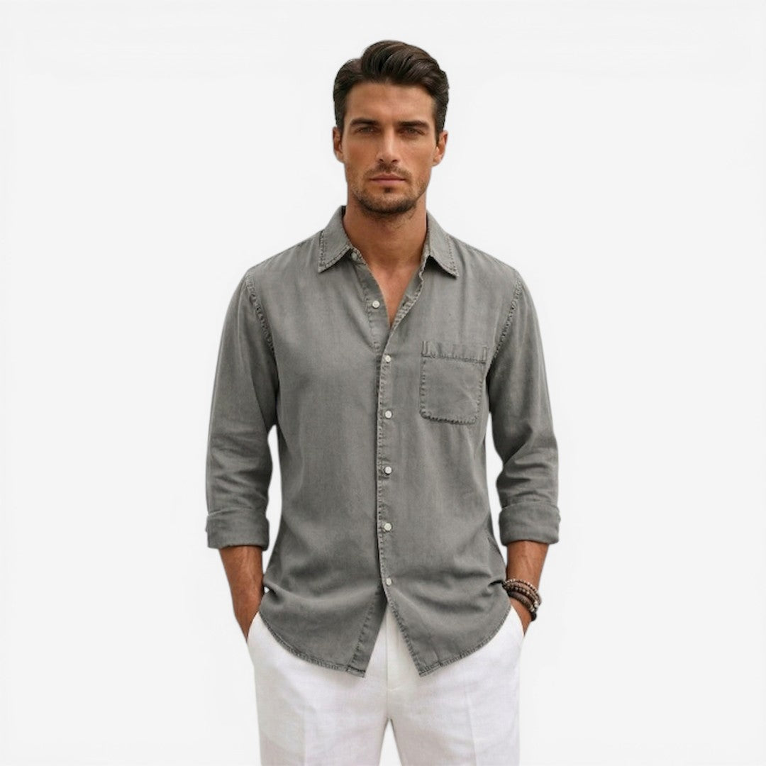 Men’s Casual Denim Shirt Lightweight Long Sleeve Summer Fit
