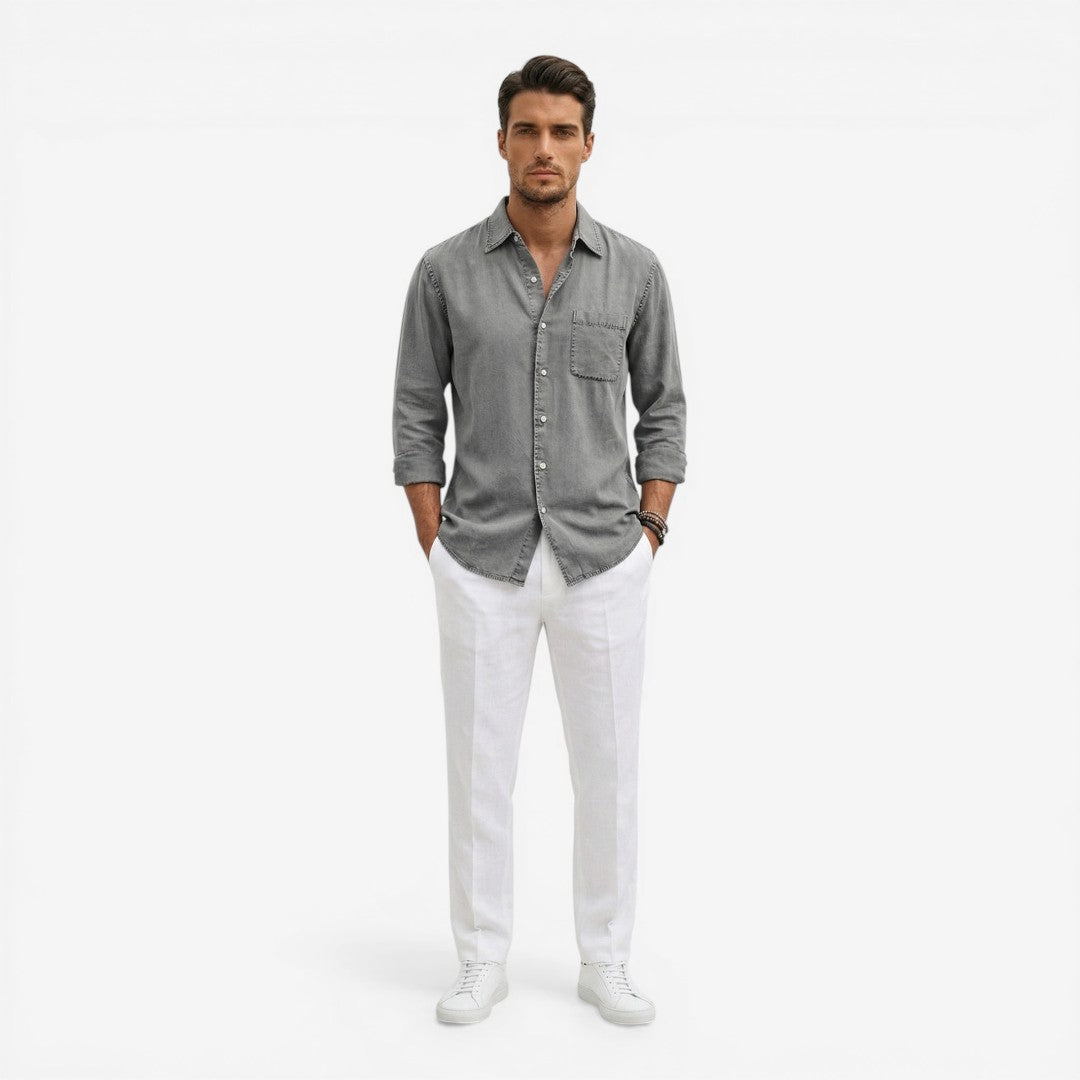 Men’s Casual Denim Shirt Lightweight Long Sleeve Summer Fit