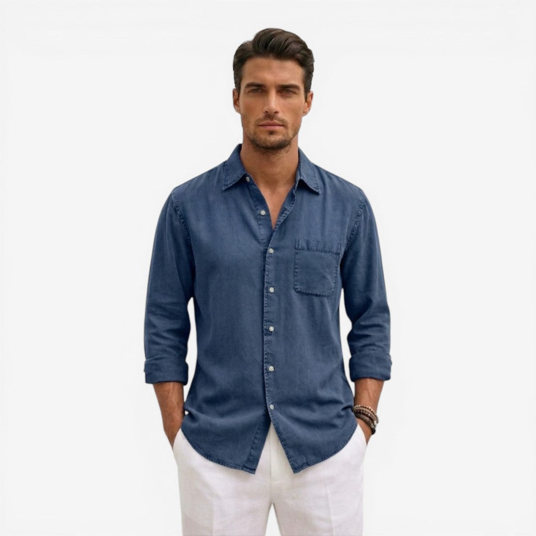 Men’s Casual Denim Shirt Lightweight Long Sleeve Summer Fit