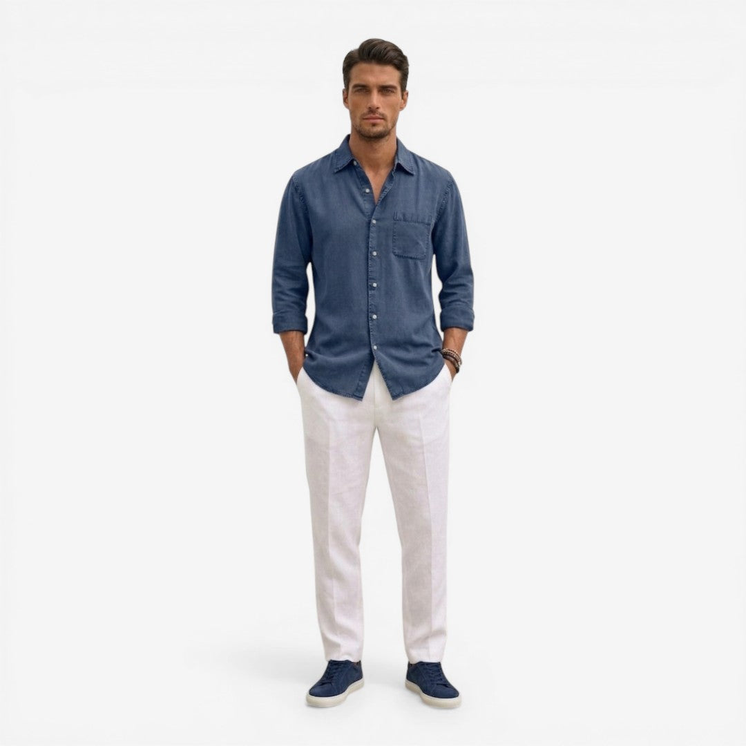 Men’s Casual Denim Shirt Lightweight Long Sleeve Summer Fit