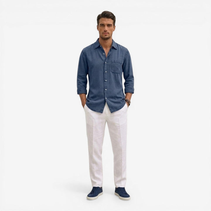 Men’s Casual Denim Shirt Lightweight Long Sleeve Summer Fit