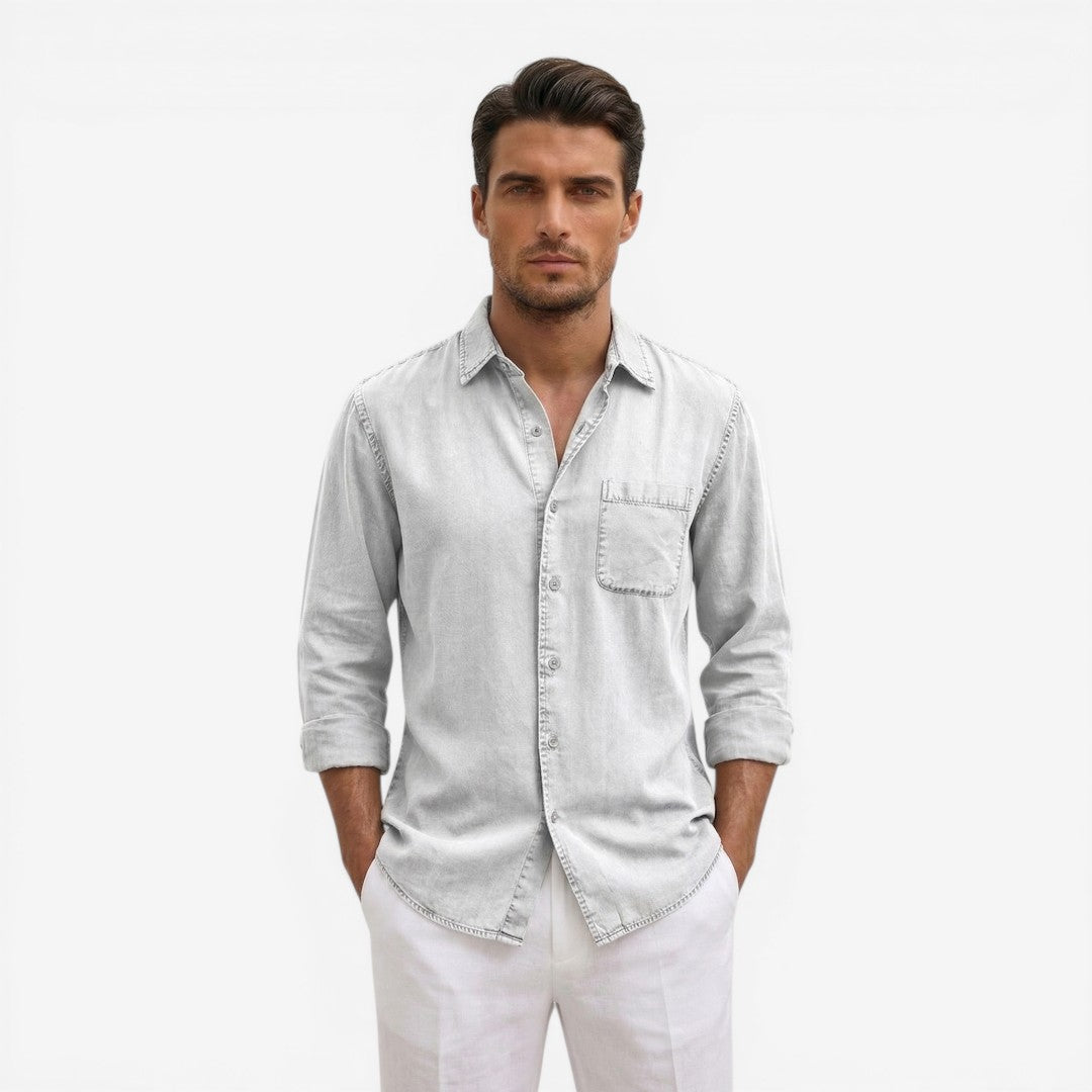 Men’s Casual Denim Shirt Lightweight Long Sleeve Summer Fit
