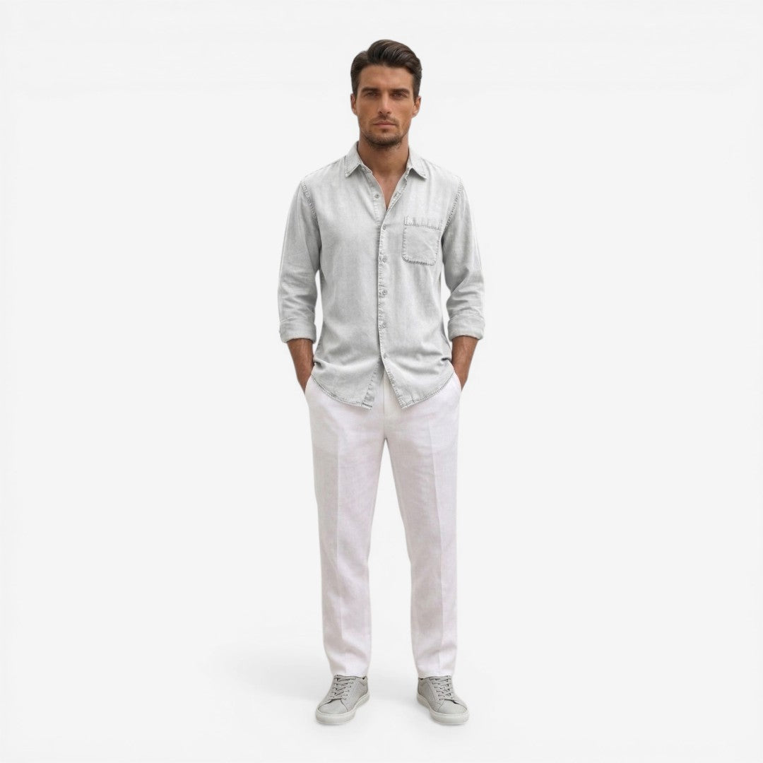 Men’s Casual Denim Shirt Lightweight Long Sleeve Summer Fit