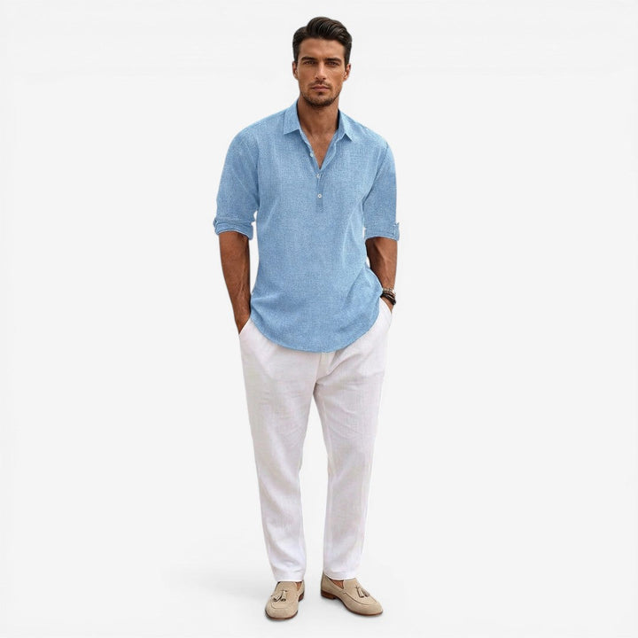 Men’s Long Sleeve Summer Shirt Linen Blend Cool Comfortable